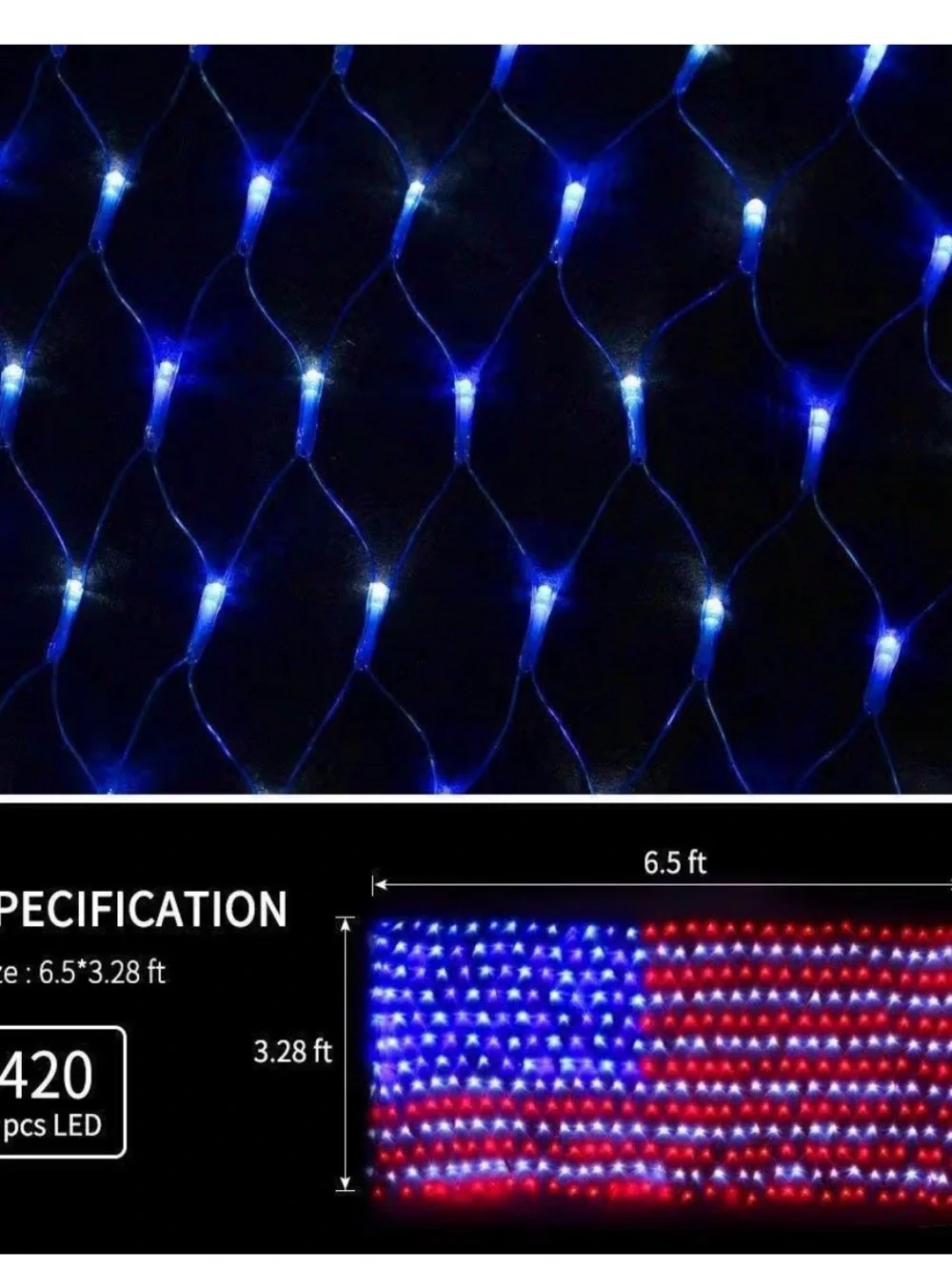 American Flag LED String Lights - Red, White & Blue -